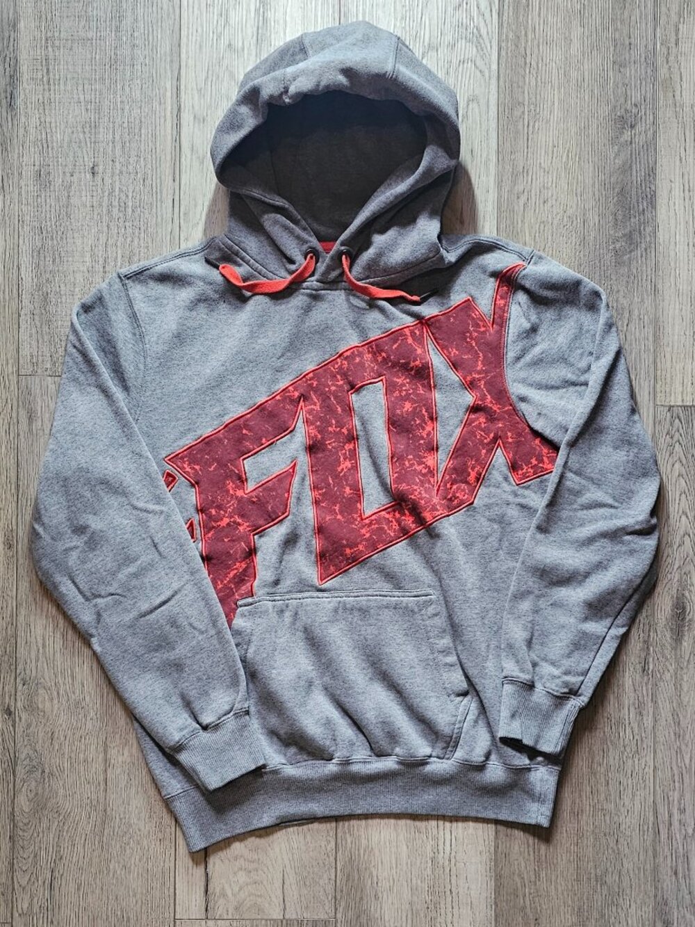Y2K Fox Racing Hoodie Men´s Large Slim Fit Heather Gray Red Applique Logo